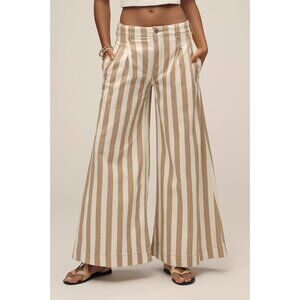 Maeve High-Rise Wide-Leg Jeans White Beige Striped 26